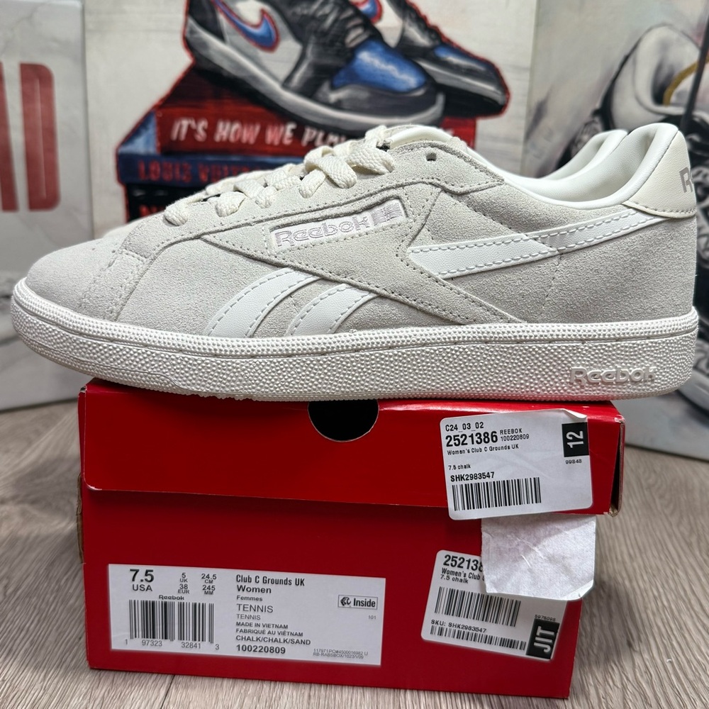 Reebok Club C Grounds UK Chalk Sand Beige Women Casual Shoes Sneakers 7.5, 8.5